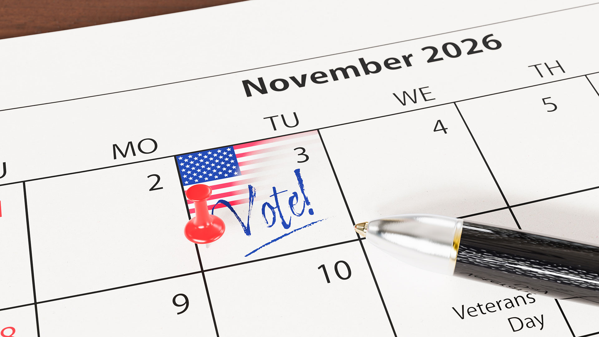 Das Bild zeigt einen Kalender mit dem Datum der Midterms-Wahlen in den USA